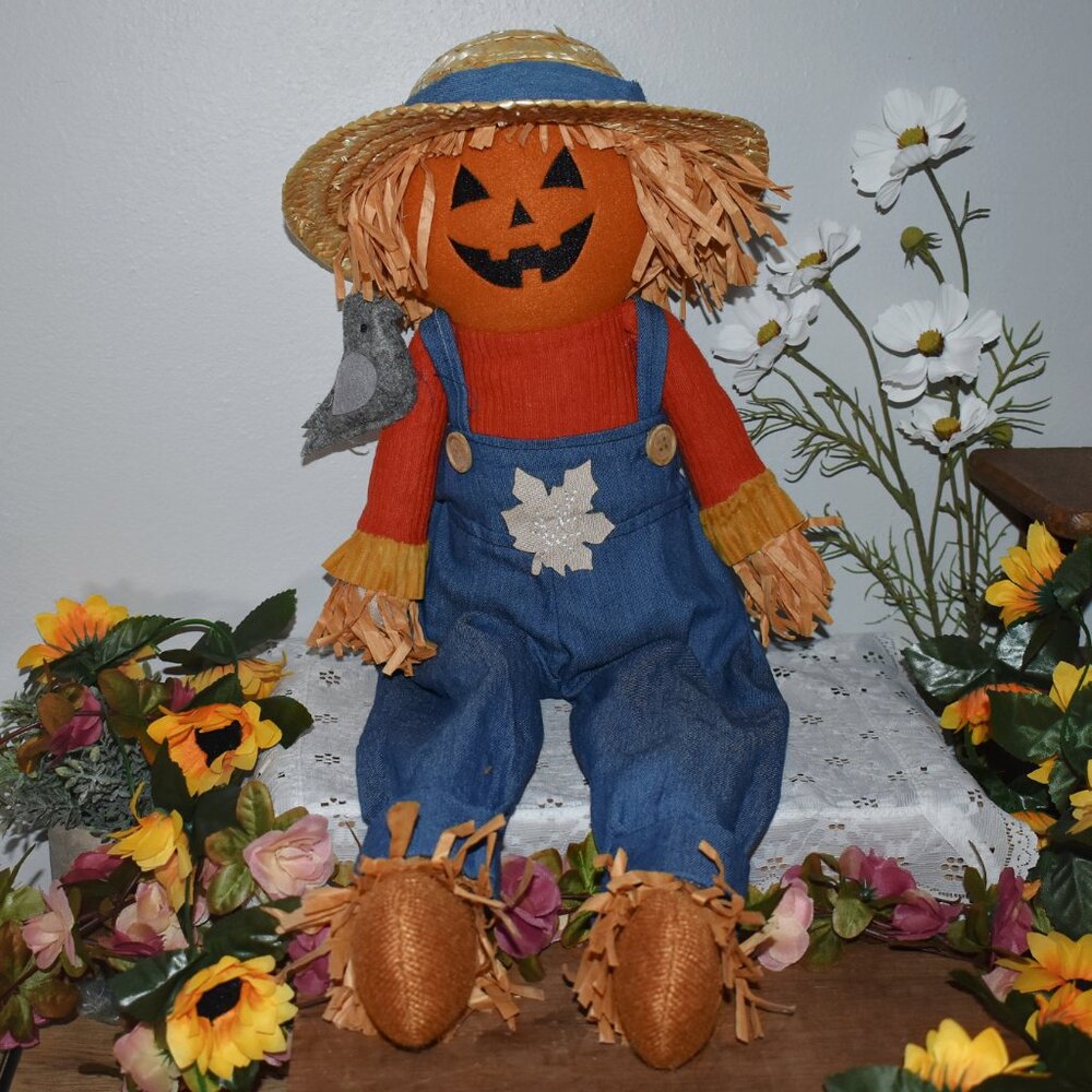 Vintage Jack O Lantern Pumpkin Man Farmer Scarecrow Cottage Farmhouse Fall Decor